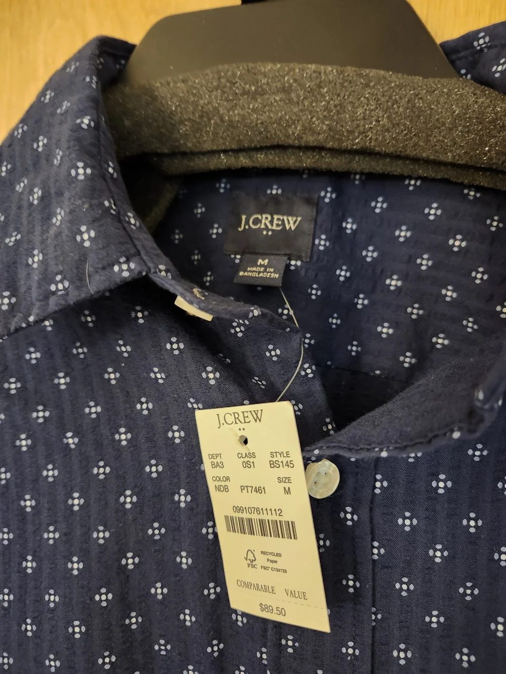 J. Crew NWT Navy Short-Sleeve Button-Down with White Micro Print